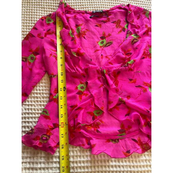 ECOTE Urban Outfitters Pink Floral Flutter Long Sleeve Ruffle Blouse Small Y2K - Picture 7 of 12
